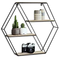 Los mejores  - LIFA LIVING Estantería de Pared con 4 estantes- Madera y Hierro- Diseño Vintage Industrial- Forma Hexagonal- para…